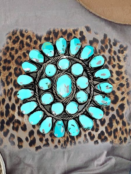 

Turquoise Western Gem Stone Casual T-Shirts & Tee, Gray, T-shirts