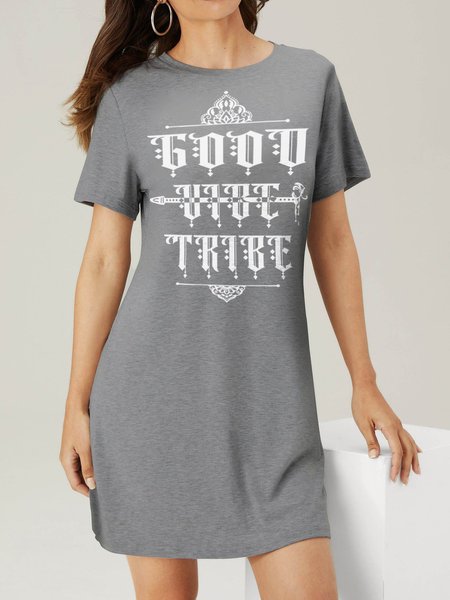 

Good Vibe Tribe Casual Short Sleeve Cotton-Blend Women Dress, Light gray, Casual Dress