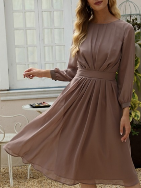 

Daily Crew Neck 3/4 Sleeve A-Line Lady Dress, Brown, Mini Dresses