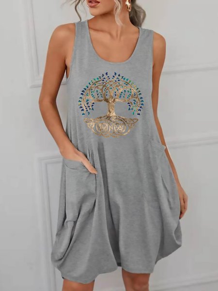 

Women's Tree of Life Graphic Dress, Light gray, Casual Dress