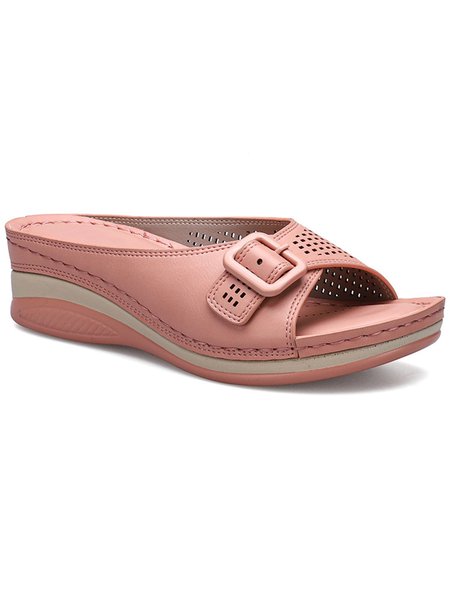 

Women's Bohemian Hollow Buckle Wedge Heel Slipper, Pink, Slippers