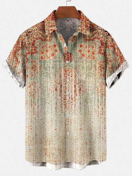 

Men's Vintage Print Pocket Short Sleeve Shirt, Red, Shirts ＆ Blouse