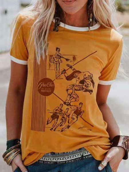 

Casual Crew Neck Cotton-Blend People Shirts & Tops, Yellow, Tees & T-shirts