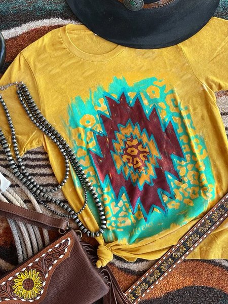

Southern Aztec Cotton-Blend Casual T-shirt&Tee, Yellow, T-shirts