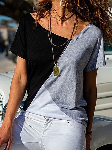 

Short Sleeve Cotton-Blend Shirts & Tops, Gray, T-Shirts