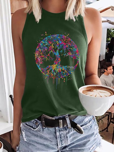 

Women's Tree of Life Watercolor Graphic Tank Top, Dark green, Tank Tops