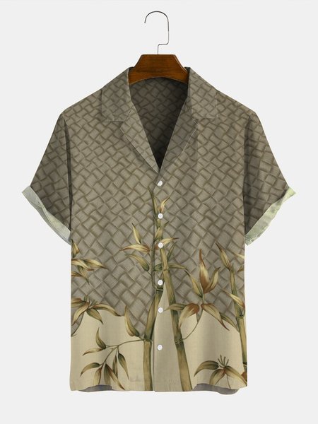 

Mens Leaves Leaf Plant Loose Thin Short Sleeve Shirts, Brown, Men's Floral shirt