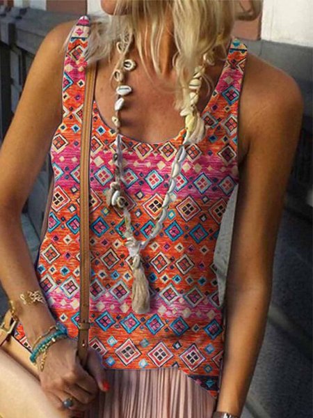 

Crew Neck Sleeveless Geometric Shirts & Tops, Multicolor, Tops