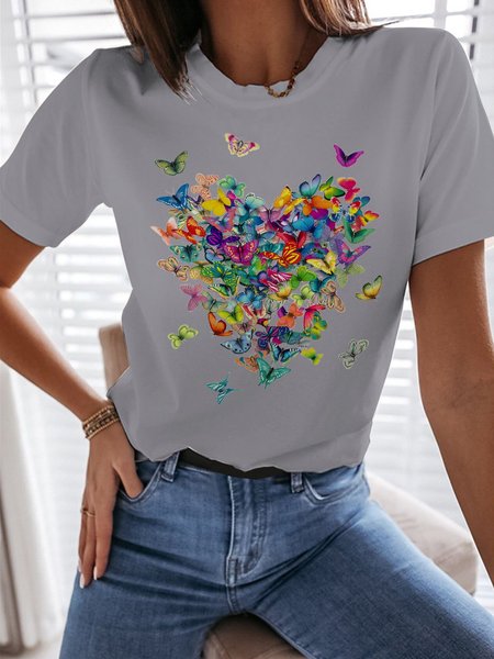 

Butterfly Love Graphic Tee, Gray, T-shirts