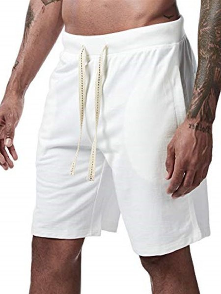 

Casuale Solido Tasche Coulisse Gli sport Fitness Pantaloni, Bianco, Men's Bottom