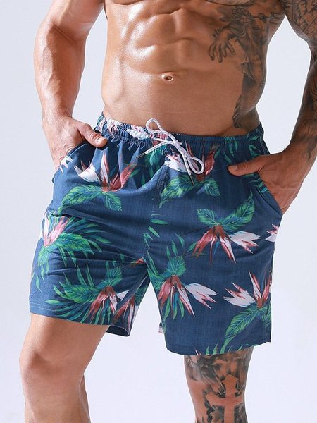 

Men's Swim Trunks Water Sport Printed Quick Dry Drawsting Shorts, Blue, Men's shorts