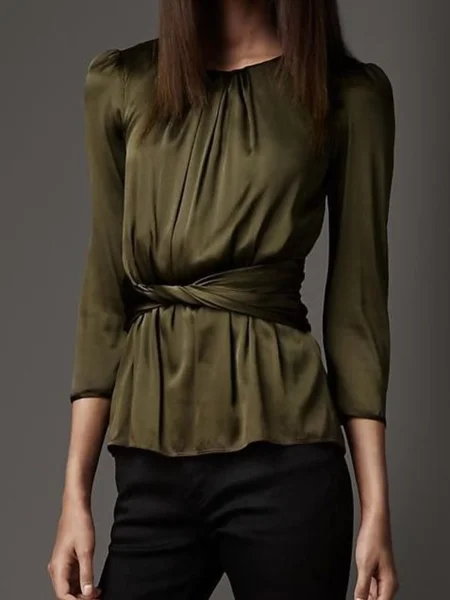 

Lady Crew Neck 3/4 Sleeve A-Line Work Top, Green, Blouses and Shirts