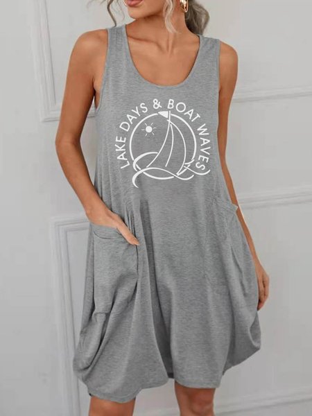 

Lake Days Boat Waves Women Dress, Light gray, Casual Dress