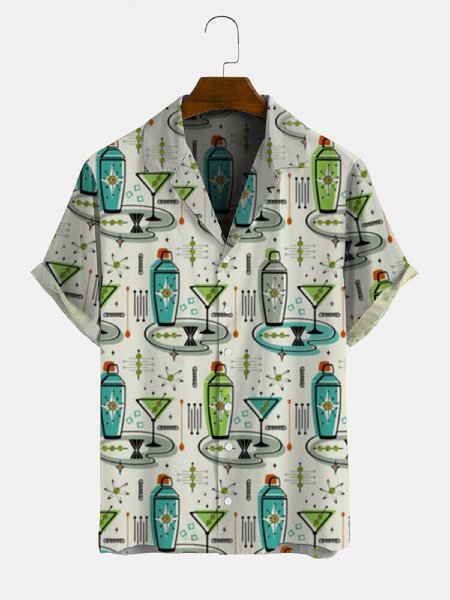 

Men's 50's New Style Short Sleeve Casual Loose Shirt, White, Men's Floral shirt