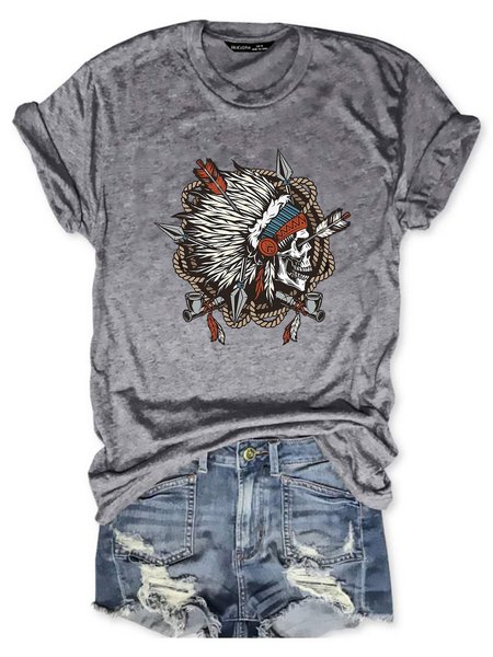 

Wild West Tribal Skull Graphic Tee, Gray, T-shirts