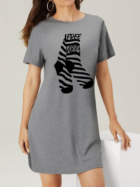 

Free Dobby Short Sleeve Crew Neck Dresses, Gray, Casual Dress