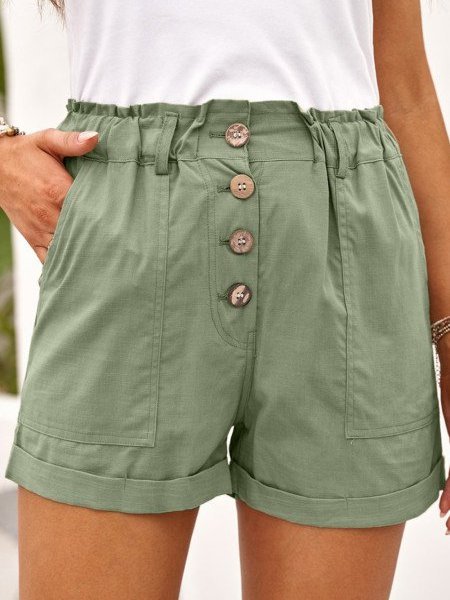 

Casual Solid Cotton-Blend Pants, Army green, Shorts