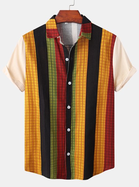 

Men's Linen Shirt Collar Casual Shirts, Yellow, Shirts