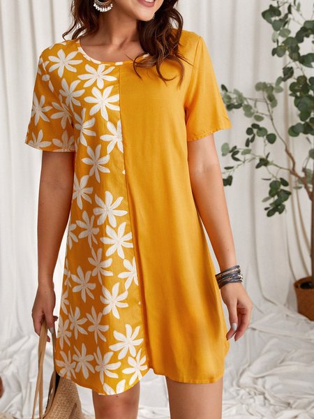 

Resort Short Sleeve Dresses, Yellow, Floral Dresses