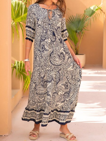 

Mezza Manica Casuale Scollo a V Abito, Blu, Dresses