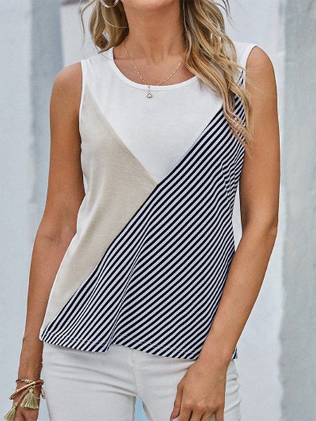 

Womens stitching round neck sleeveless T-shirt, Multicolor, Tanks & Camis