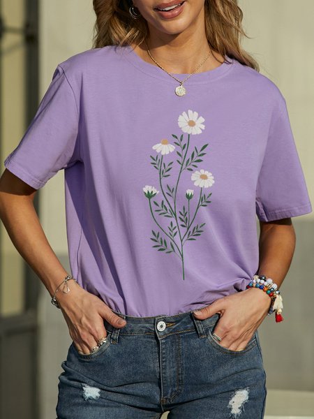 

Casual Cotton-Blend Short Sleeve Shirts & Tops, Purple, T-shirts