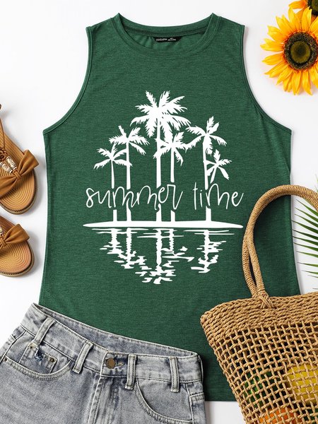

Summer Time And Coconut Tree Women's Sleeveless Shirt, Dark green, Tank Tops