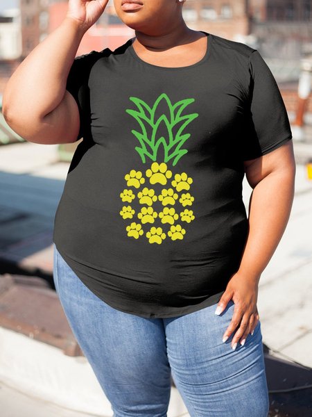 

Women Pineapple T Shirt Dog Paw Pineapple Shirt Plus Size Graphic Tee, Black, Plus Size T-shirts