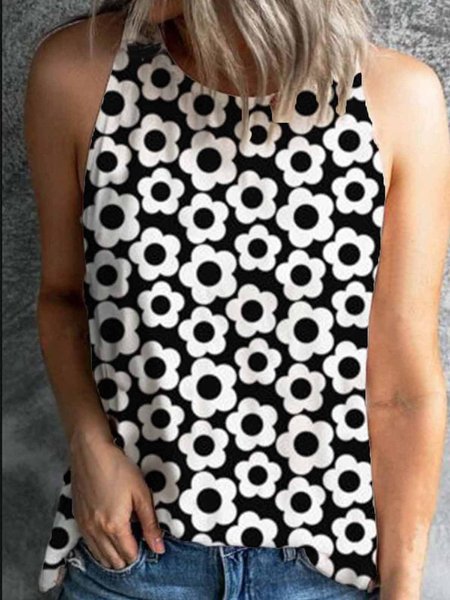 

Crew Neck Casual Printed Tops, White-black, Tops