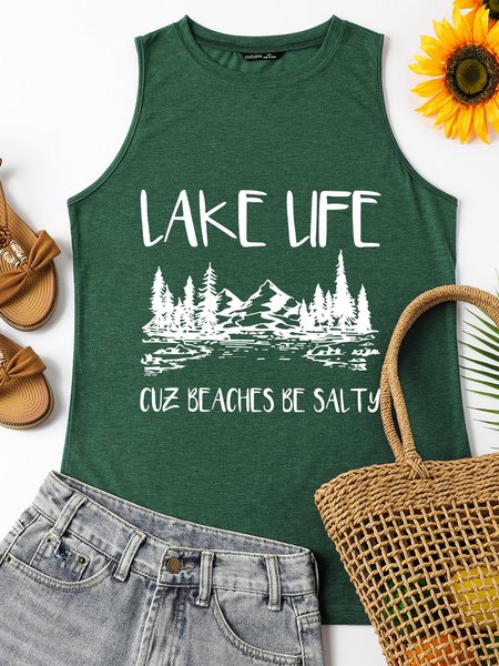 

Lake Life Cuz Beaches Be Salty Women's Sleeveless Shirt, Dark green, Tank Tops