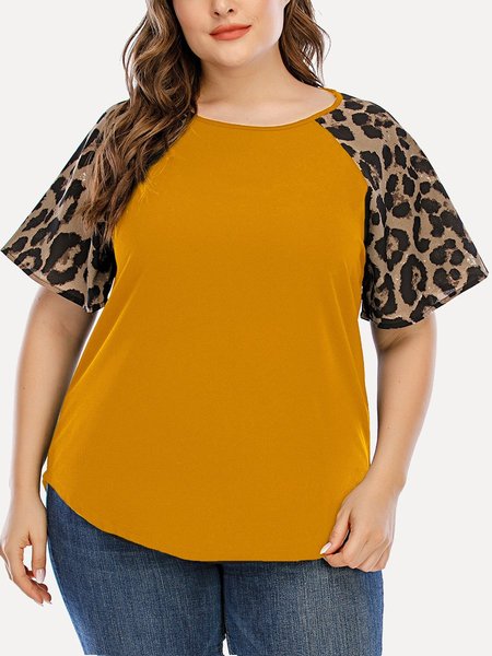 

Leopard A-Line Crew Neck Casual Shirts & Tops, Yellow, T-Shirts