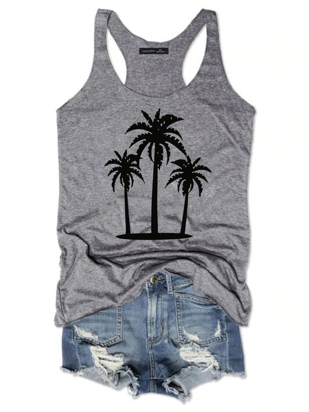 

Palm Tree Women's Sleeveless Shirt, Grey, Tank Tops
