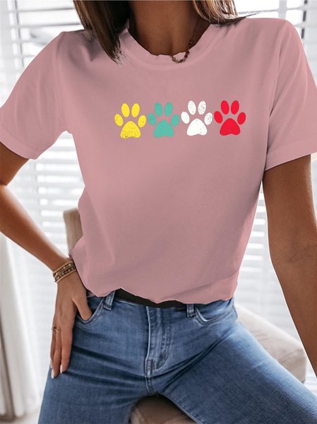 

Dog Cat Paw T-Shirt Retro Mom Gift T Shirt, Pink, T-shirts