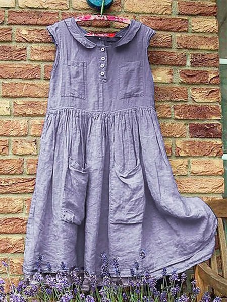 

Women Casual Cotton Peter Pan Collar Summer Weaving Dress, Blue, Dresses