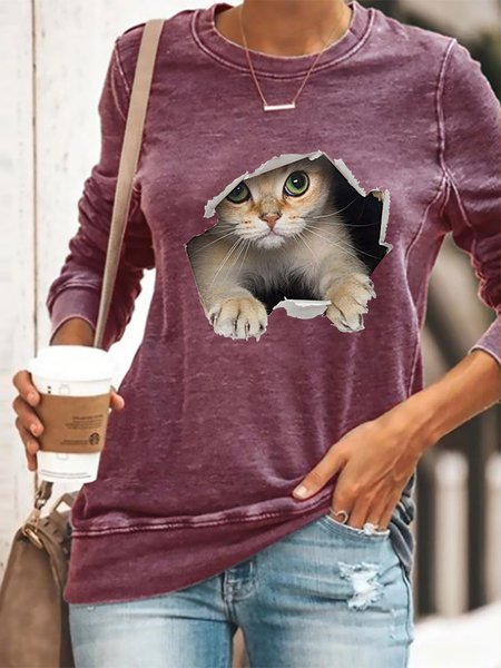 

3D Cat Graphic Sweatshirt, Purple, Hoodies&Sweatshirts
