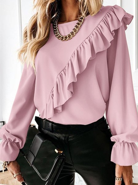 

Crew Neck Long Sleeve Shirt & Top, Pink, Blouses and Shirts