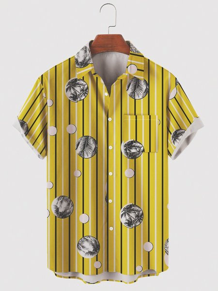 

Men's Coconut Tree Style Short Sleeve Casual Loose Shirt, Yellow, Men's Floral shirt