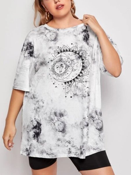 

shift ombre/tie-dye casual short sleeve shirts & tops, White, T-Shirts