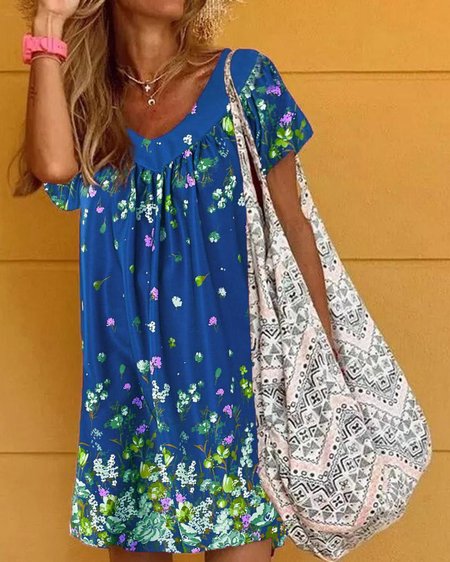 

Short Sleeve Holiday Dresses, Sky blue, Mini Dresses