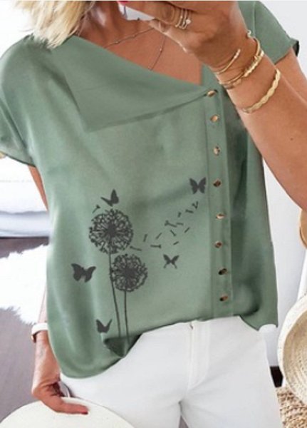 

Short Sleeve Casual Shirts & Tops, Green, Blouses & Shirts