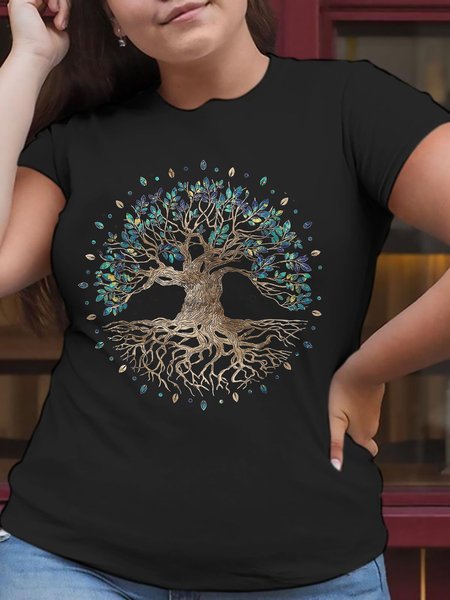 

Tree Of Life Graphic Plus Tee, Black, Plus Size T-shirts