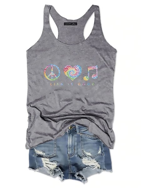 

Tie Dye Peace Love Music Graphic Tank Top, Gray, Tank Tops