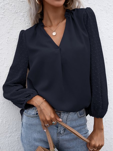 

Long Sleeve Appliqued Cotton Shirts & Tops, Navy blue, Blouses & Shirts
