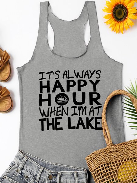 

It's Always Happy Hour When I'm At The Lake Women's Sleeveless Shirt, Grey, Tank Tops
