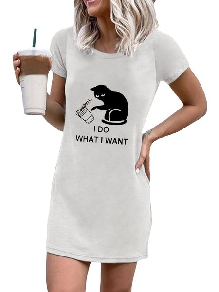 

Cat Short Sleeve Dresses, White, Casual Dress