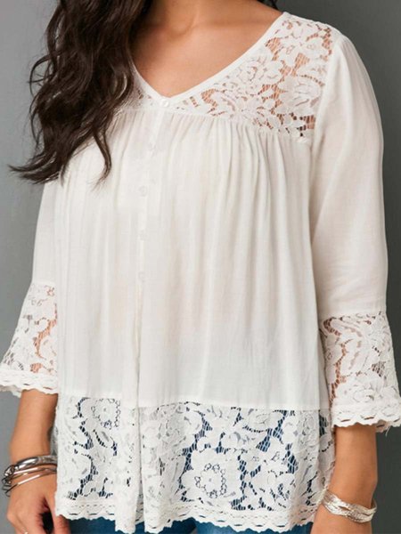 

short sleeve casual plain shirts & tops, White, Shirts & Blouses