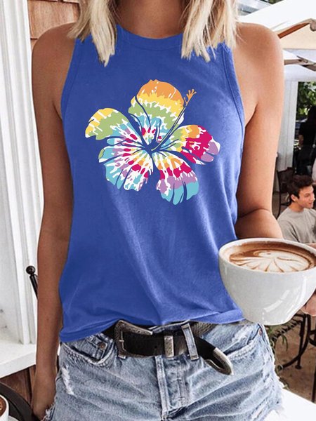 

Floral Print Tank Top Women Funny Sleeveless Shirt Tops, Light blue, Tank Tops