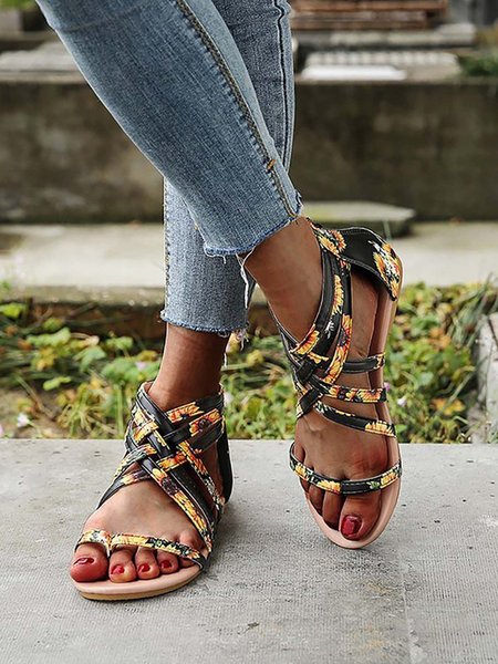 

Casual Summer Women's Flat Leopard Print Roman Sandals, Flower, Sandals