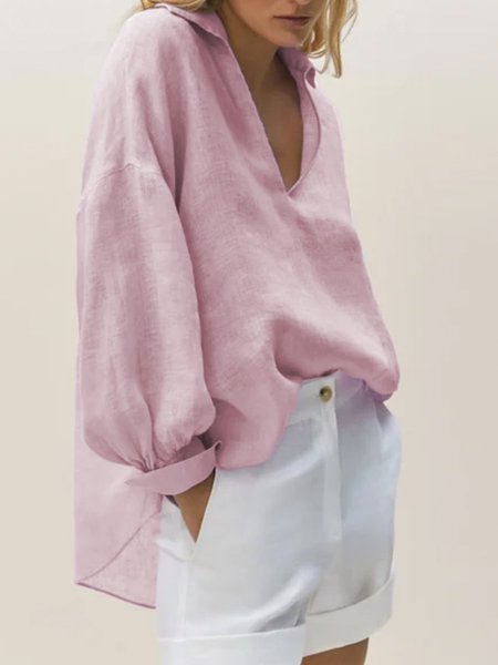 

Shift Long Sleeve Plain Casual Top, Light purple, Blouses and Shirts