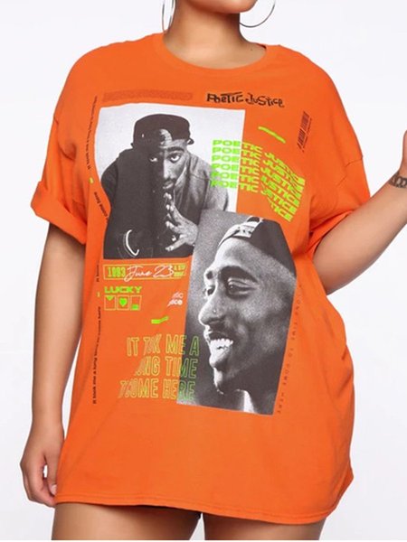 

Short Sleeve Casual Crew Neck Shirts & Tops, Orange, T-Shirts